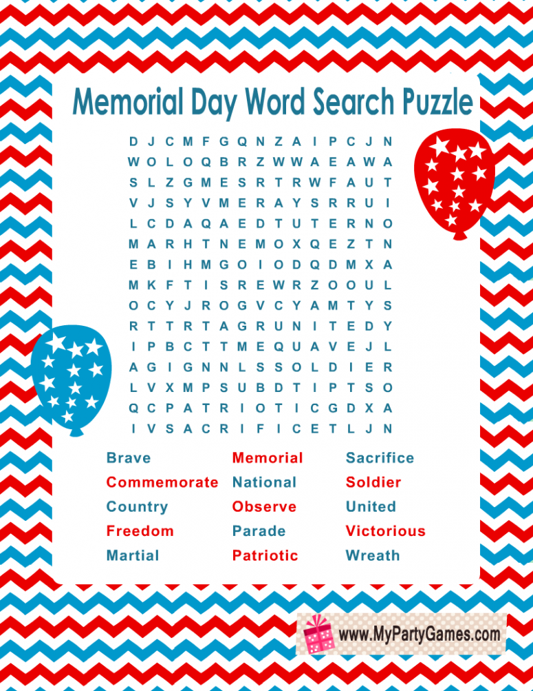 Free Printable Memorial Day Word Search Puzzle  Memorial day