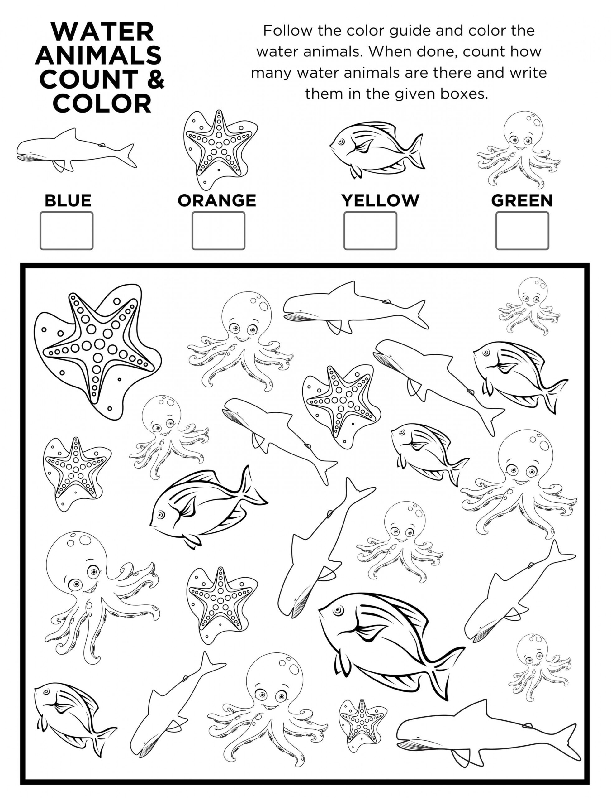 Free Printable: Ocean Animals I Spy Count and Color Activity Page