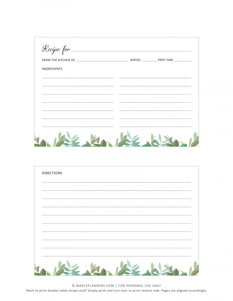 Free Printable Recipe Cards Template - x  Recipe cards template