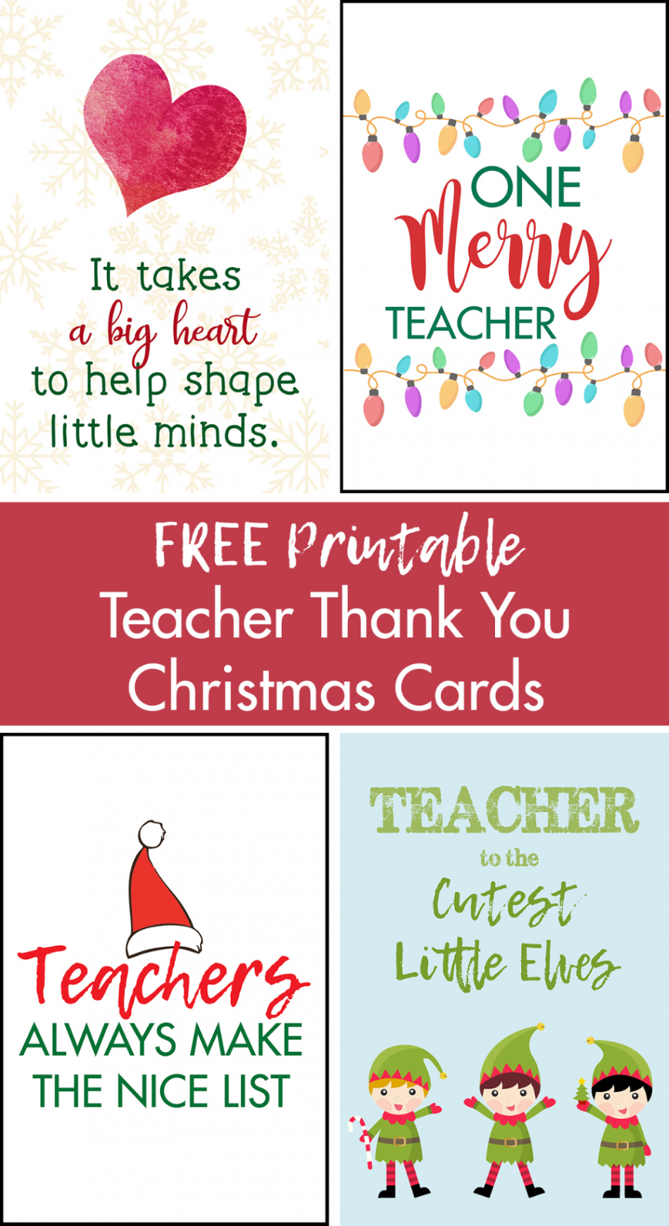 Free Printable Teacher Thank You Christmas Cards - Rose Clearfield