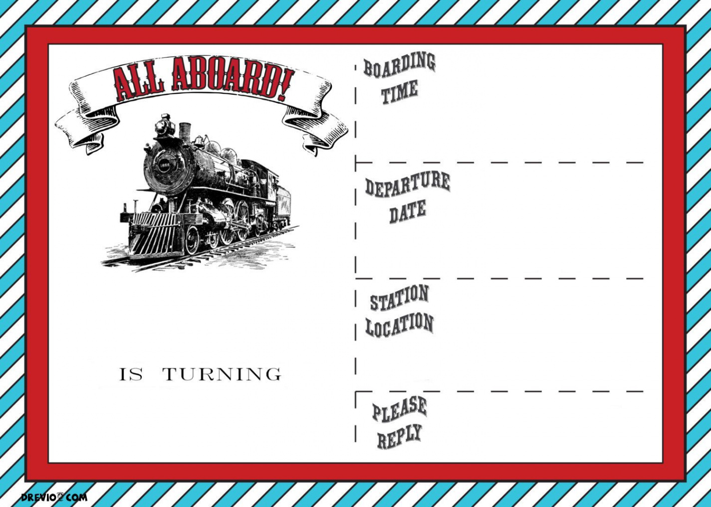 Free Printable Vintage Train Ticket Invitation Template  Train