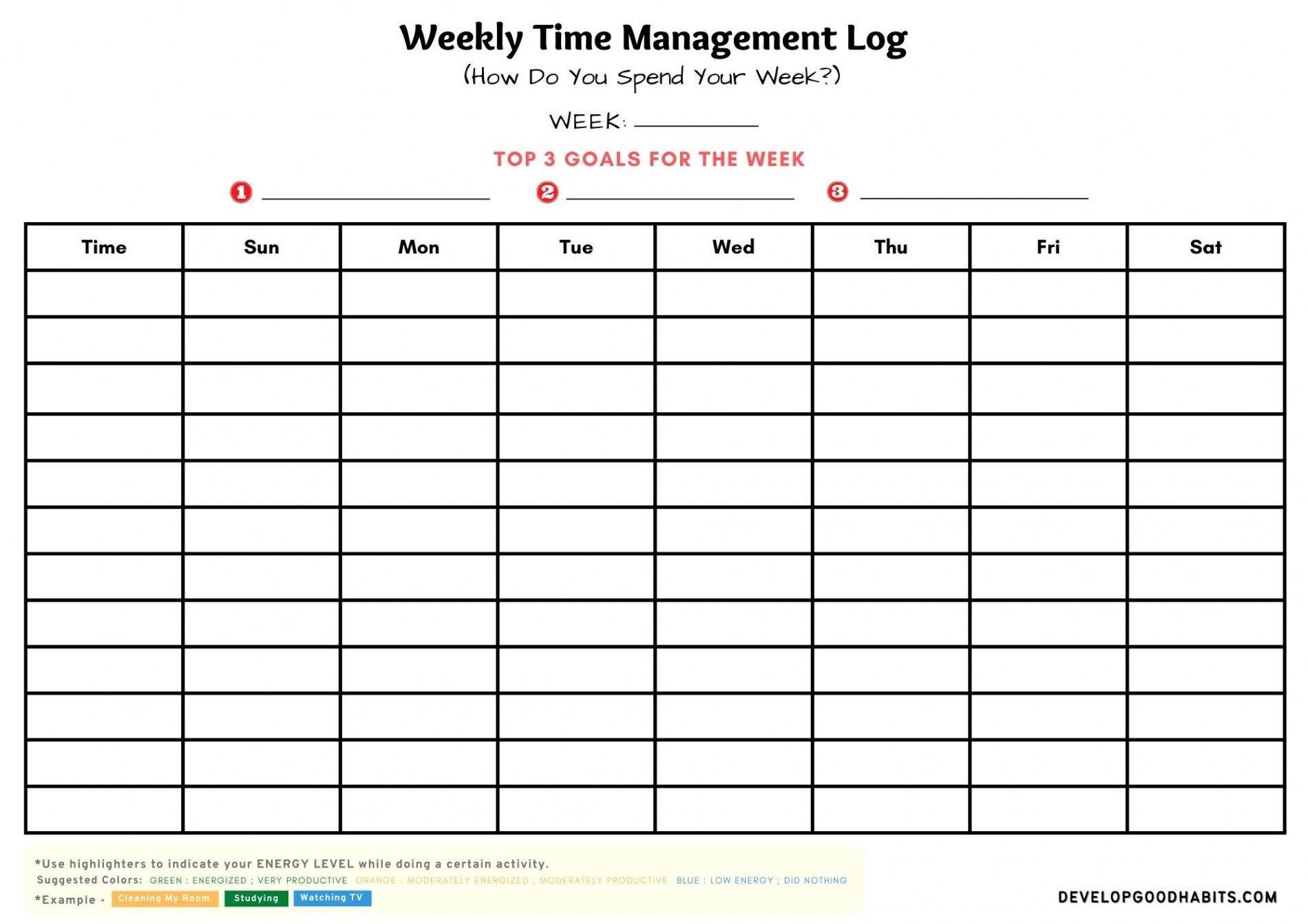 Free Time Management Worksheet for Students & Adults