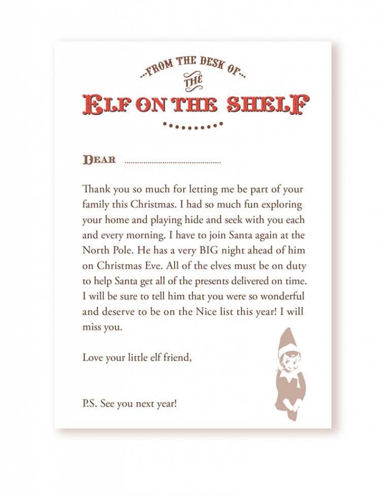 Freebie} Your very own Goodbye Letter from the Elf on the Shelf