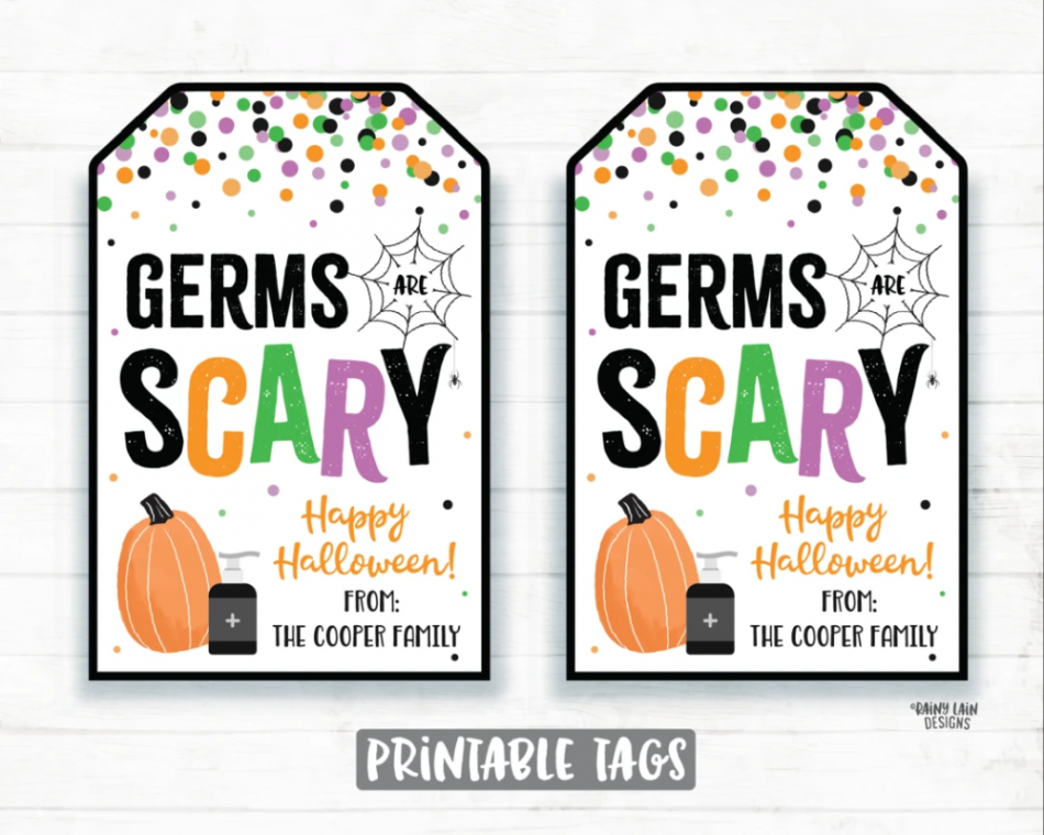 Germs are Scary Tag, Safe and Clean Halloween Tags Printable