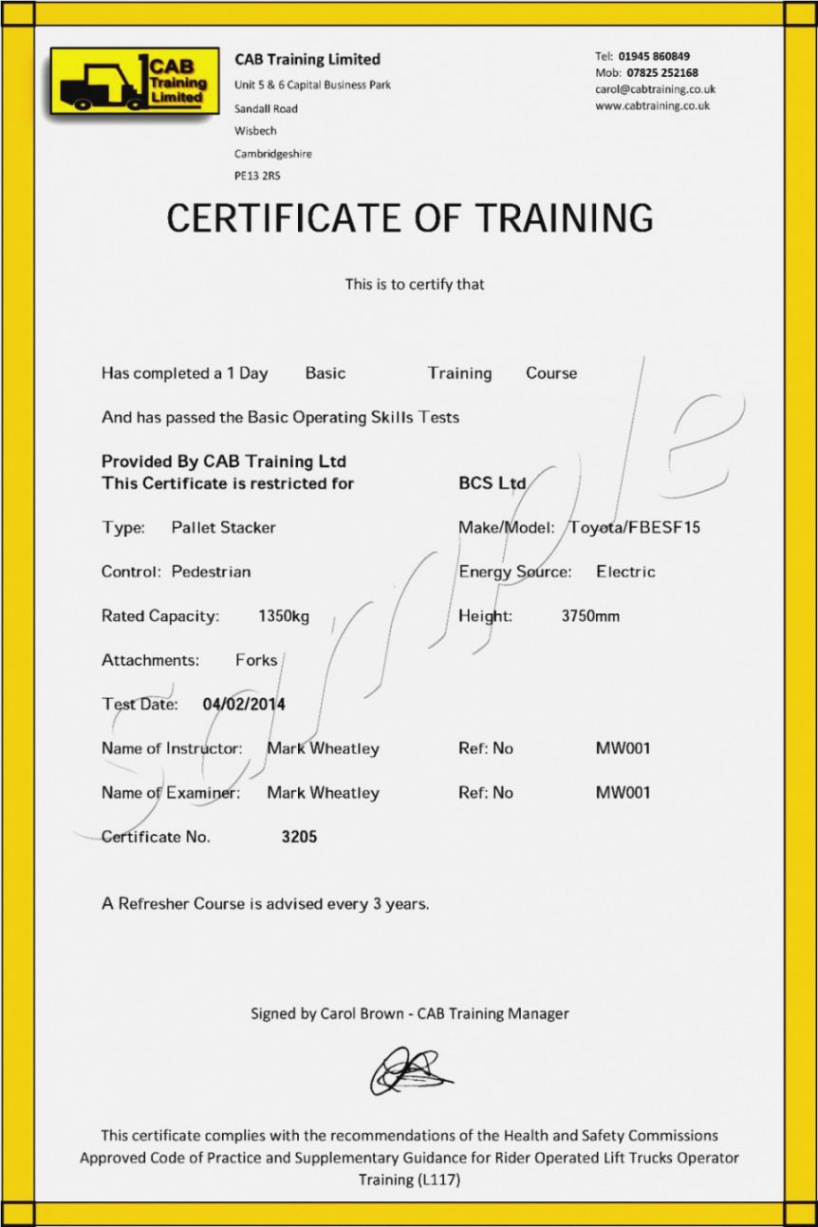 Get Our Printable Forklift Certification Certificate Template