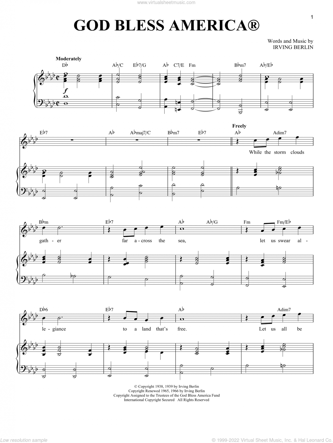 God Bless America sheet music for voice and piano (Tenor) (PDF)