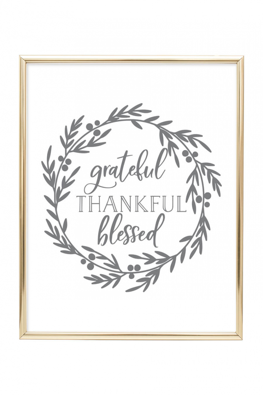 Grateful Thankful Blessed Free Printable Wall Art - Chicfetti