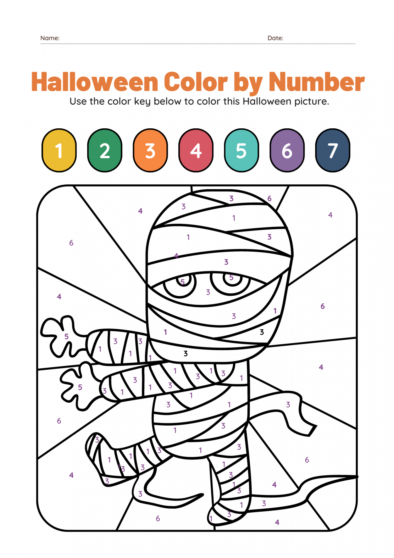 Halloween Color by Number Printable Worksheets FREE