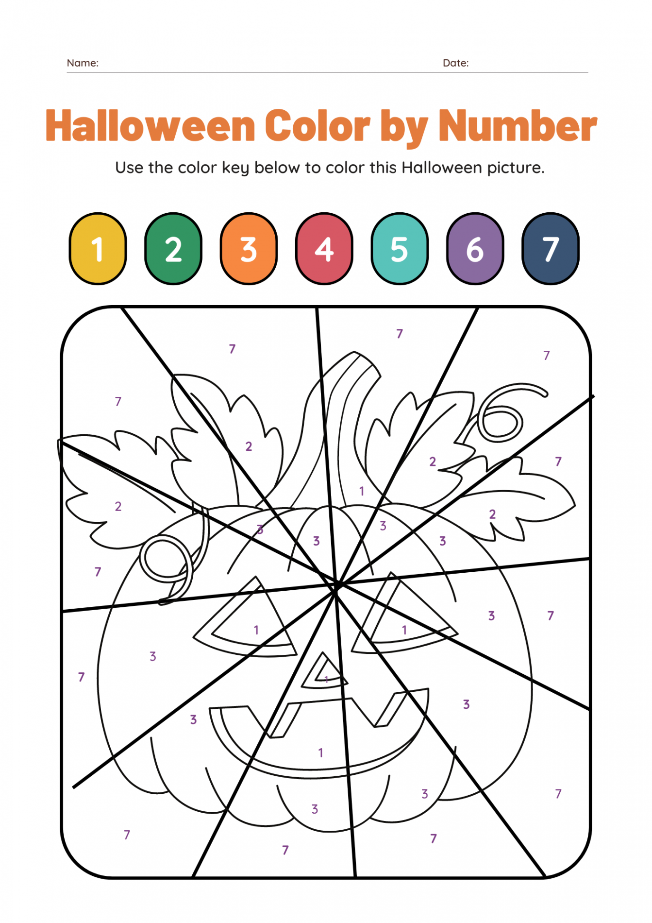 Halloween Color by Number Printable Worksheets FREE