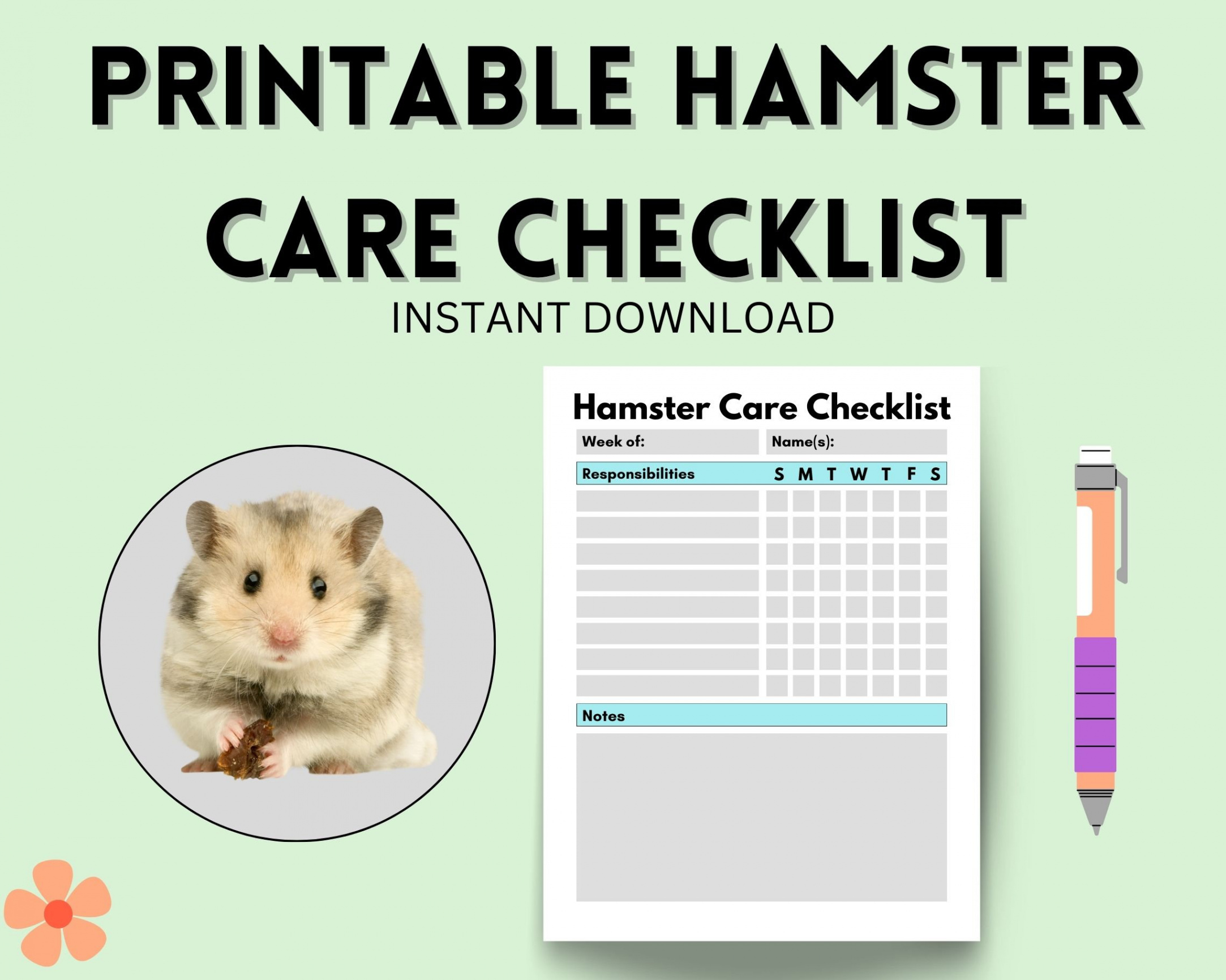 Hamster Care Chart Responsibility Checklist for Kids Pet - Etsy