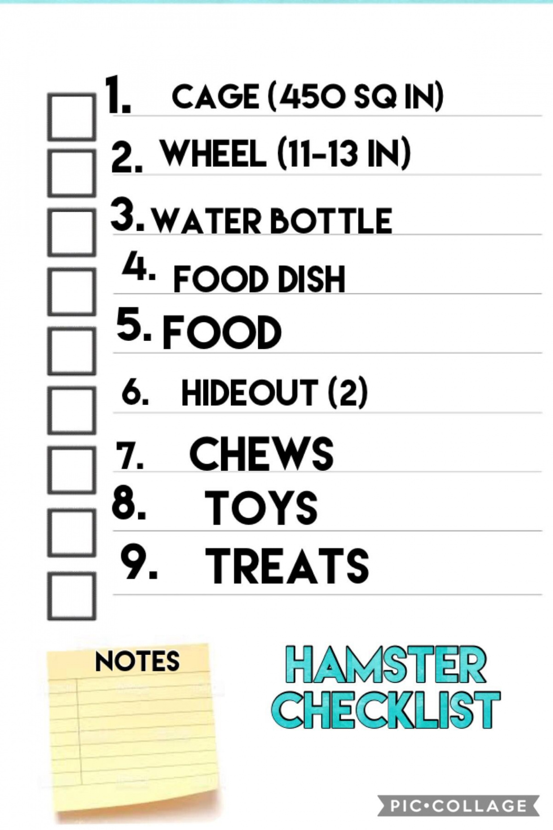 Hamster checklist A checklist so you don