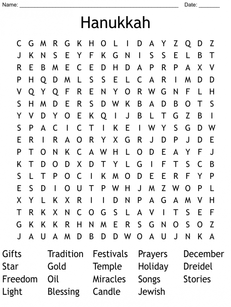 Hanukkah Word Search - WordMint