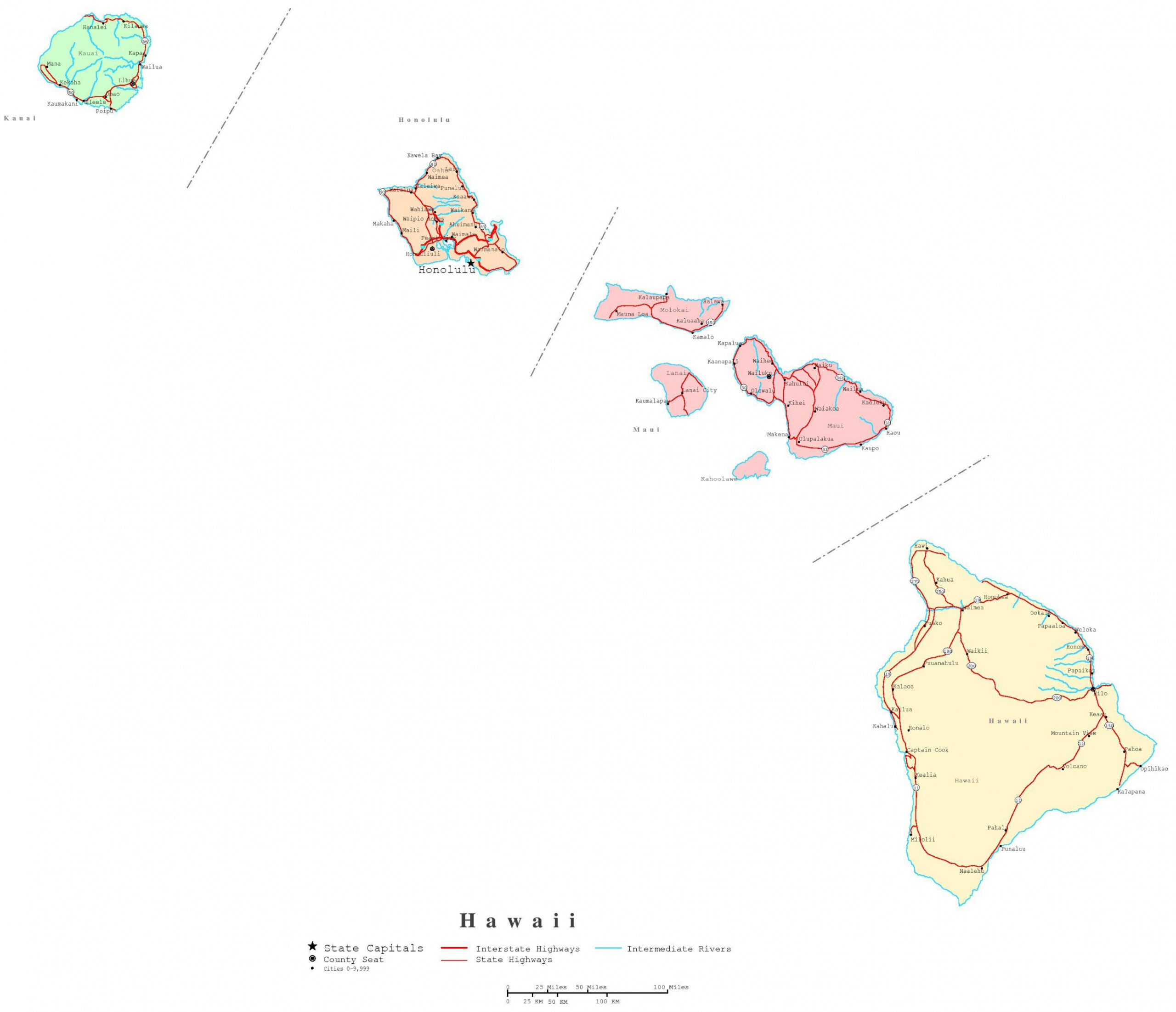 Hawaii Printable Map  Kauai map, Hawaiian islands map, Printable maps