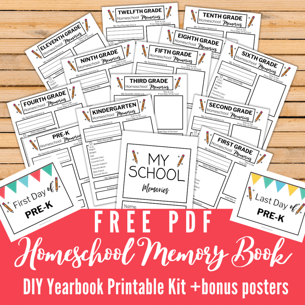 Homeschool Memory Book PreK to Twelfth (PreK-) Grade Printable