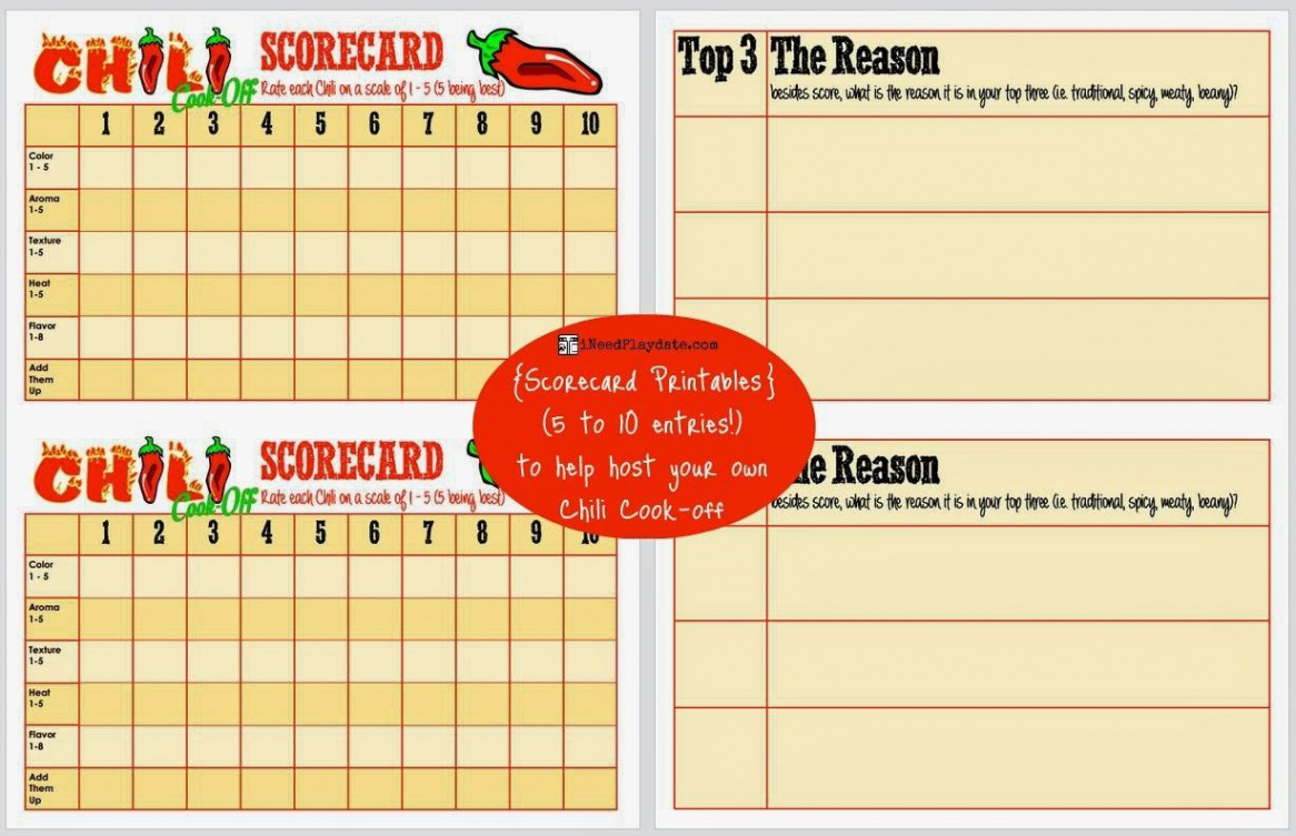 Hosting a Chili Cook-Off in  Easy Steps - Scorecard printable