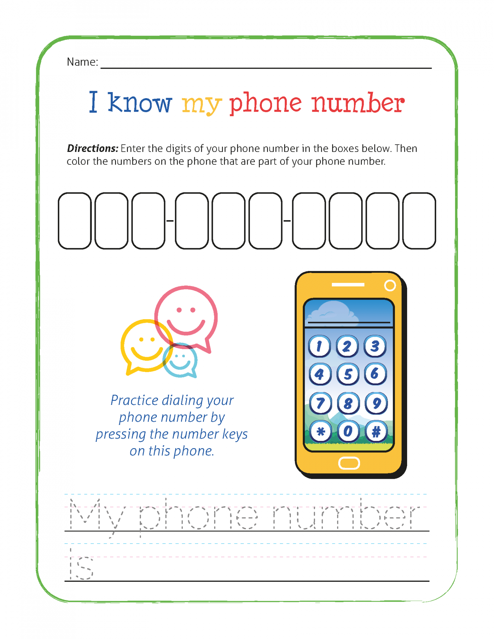 I Know My Phone Number Worksheet - Gift of Curiosity