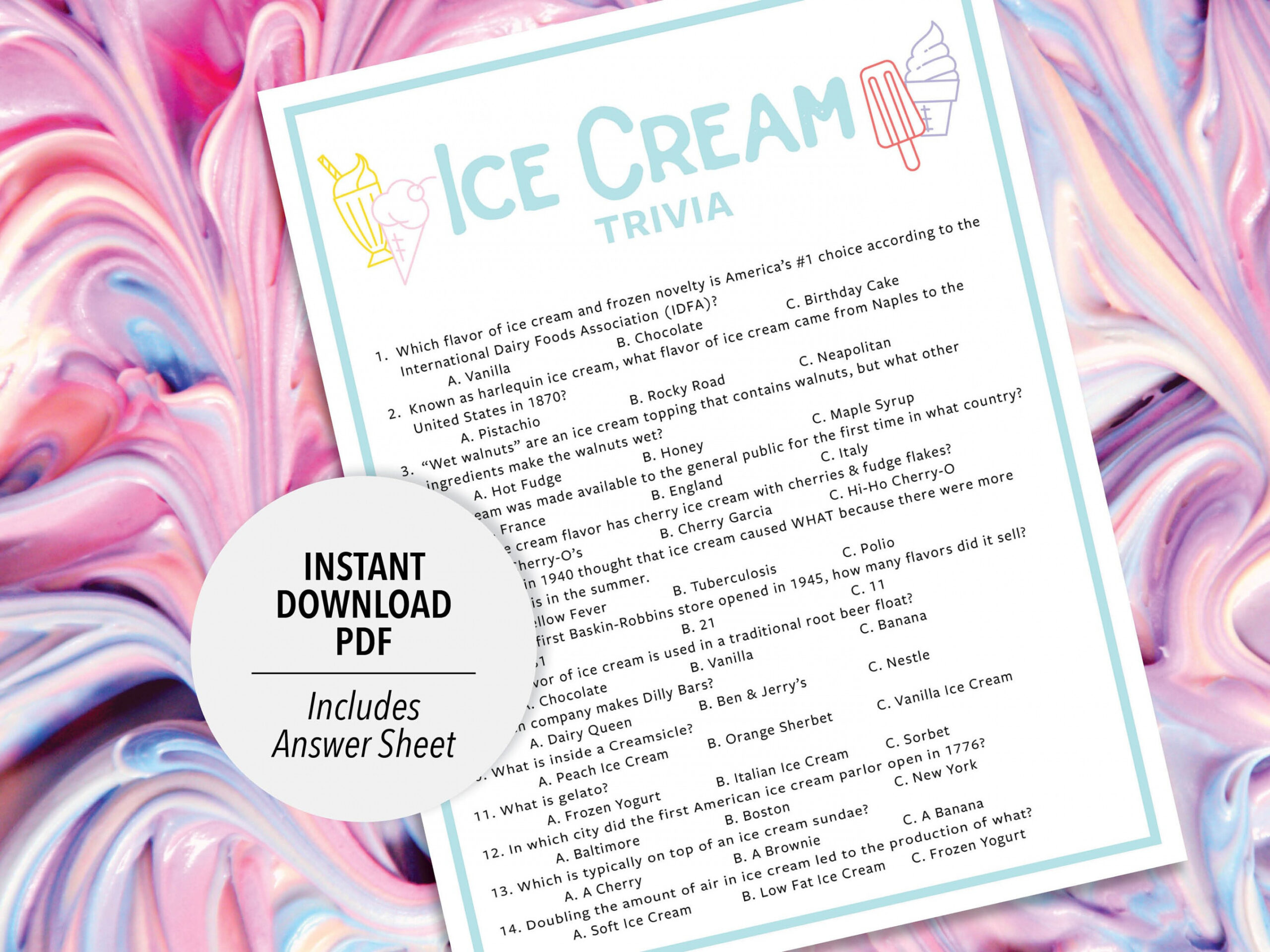 Ice Cream Trivia Ice Cream Trivia Game Printable Ice Cream - Etsy