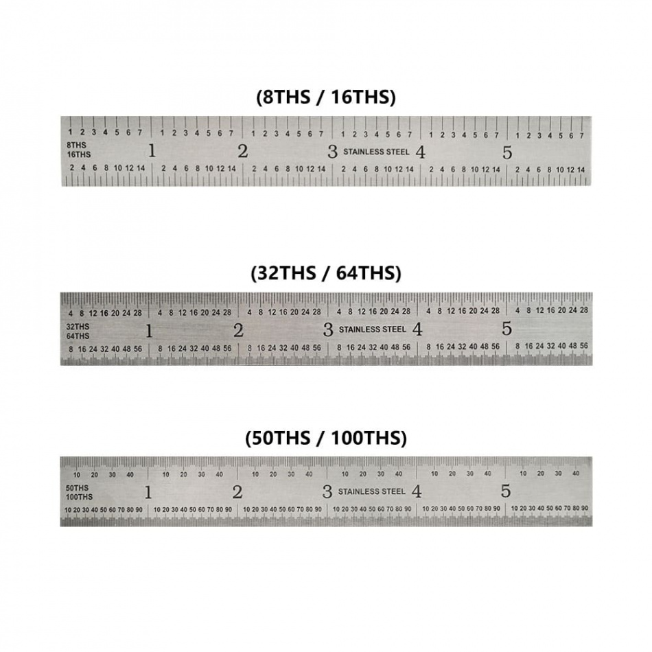 -Inch Precision R Rigid Stainless-Steel Ruler - (/ Inch, /