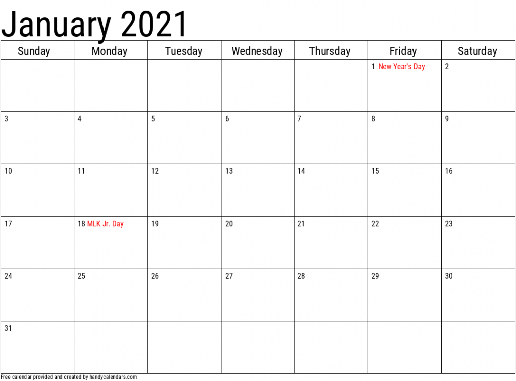 January Calendars - Handy Calendars