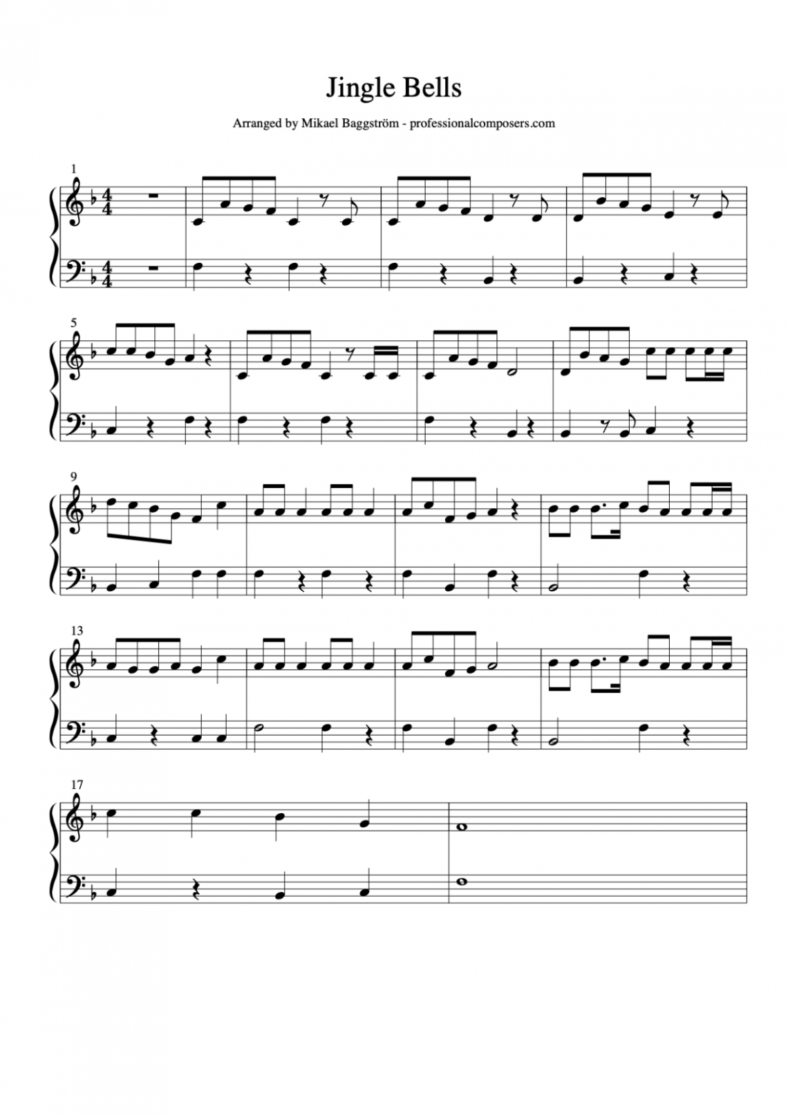 Jingle Bells – Sheet Music (Free Printable) – Professional Composers