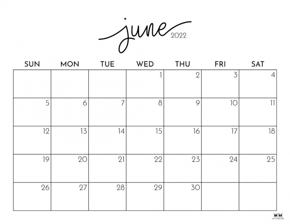 June  Calendars -  FREE Printables  Printabulls