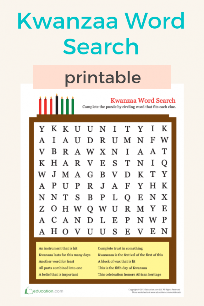 Kwanzaa Word Search  Worksheet  Education