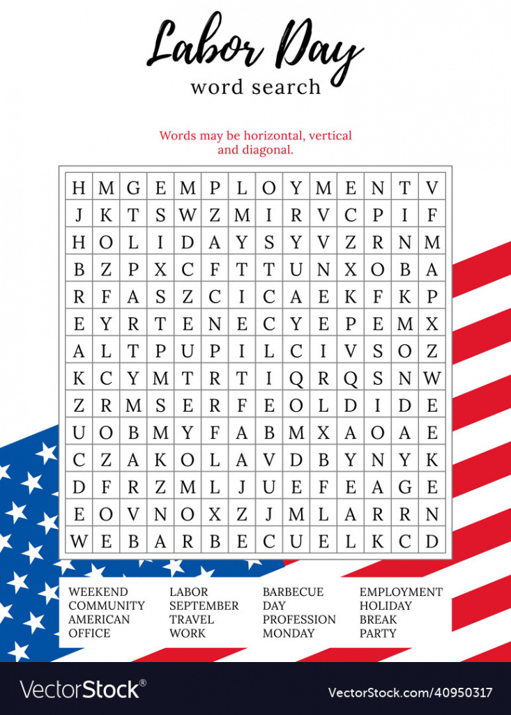 Labor day word search puzzle Royalty Free Vector Image