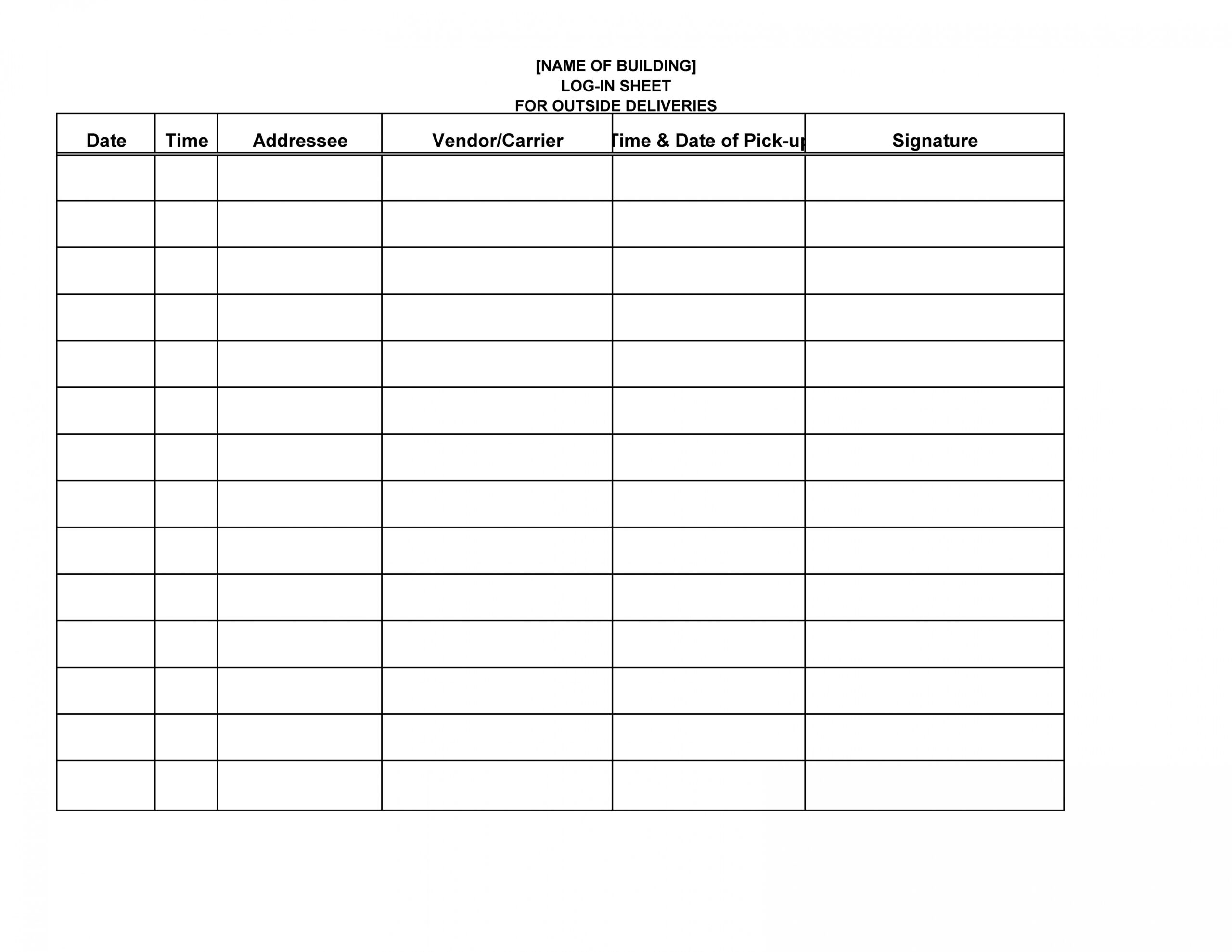 Log Sheet for Incoming Deliveries  Legal Forms and Business