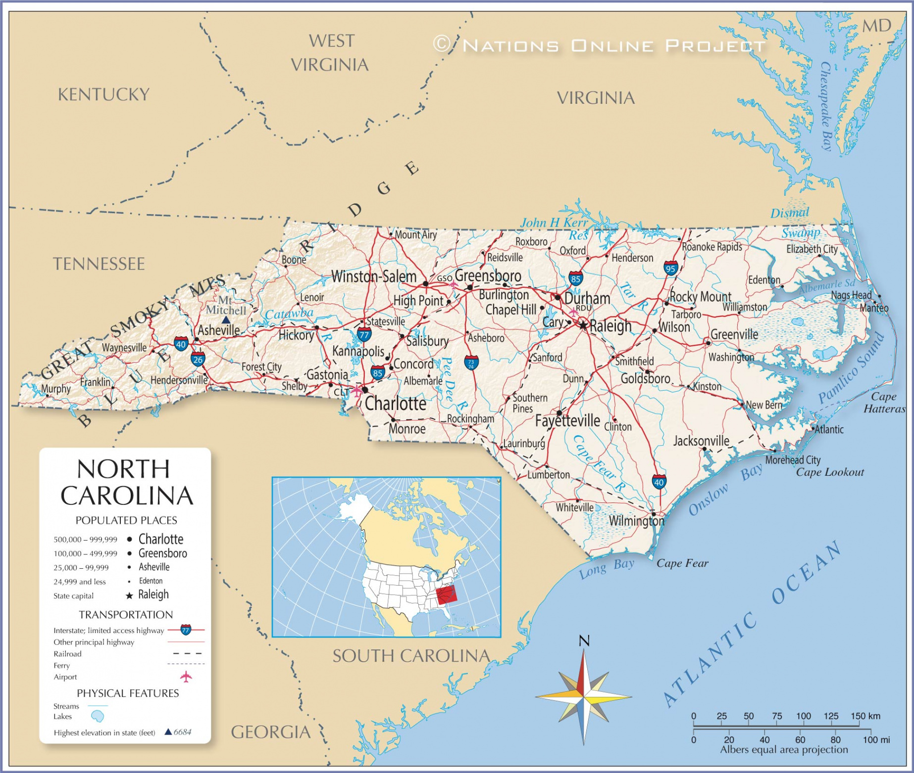 Map of the State of North Carolina, USA - Nations Online Project