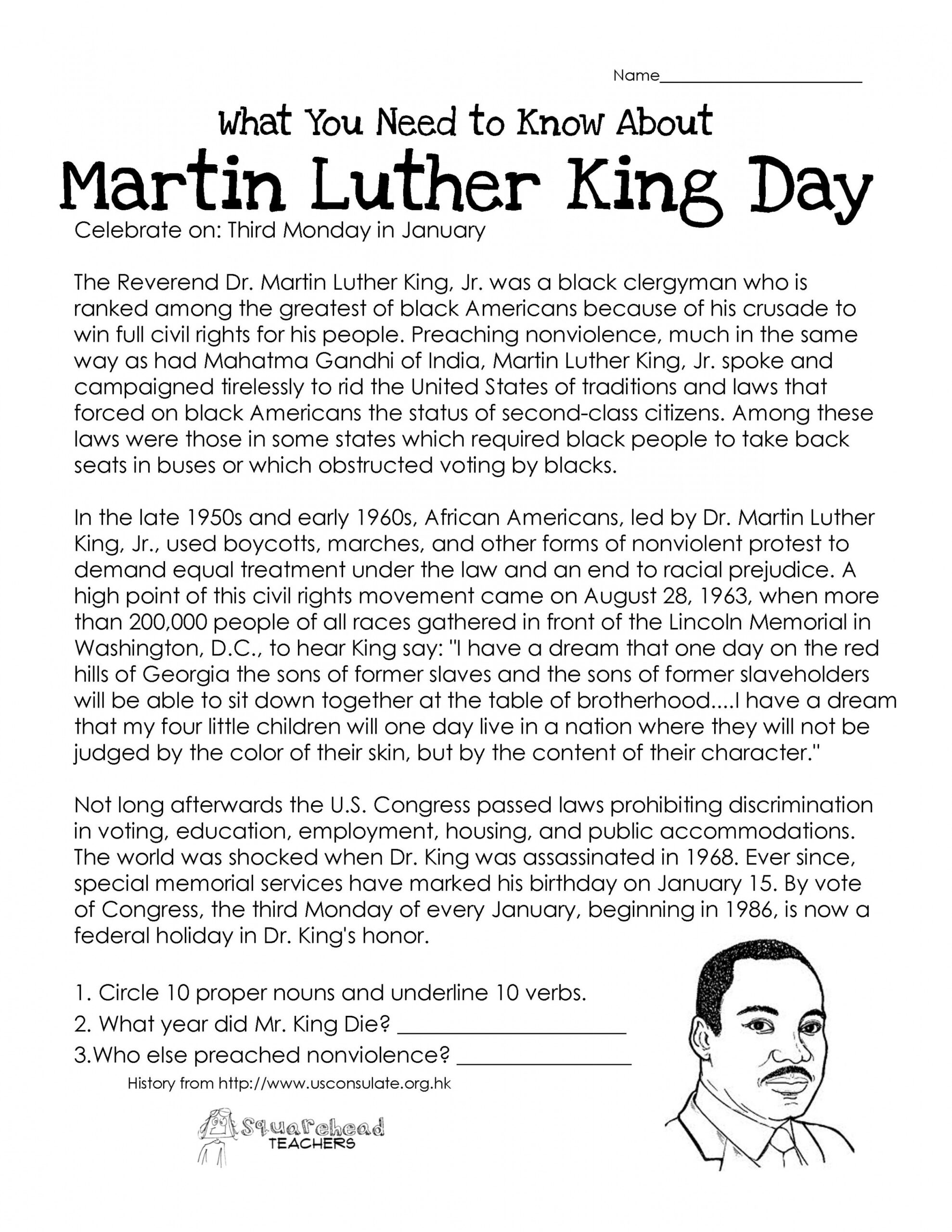 Martin Luther King Day (free worksheet)  Martin luther king jr