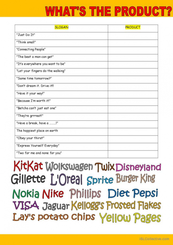 Match Slogans and Products: English ESL worksheets pdf & doc