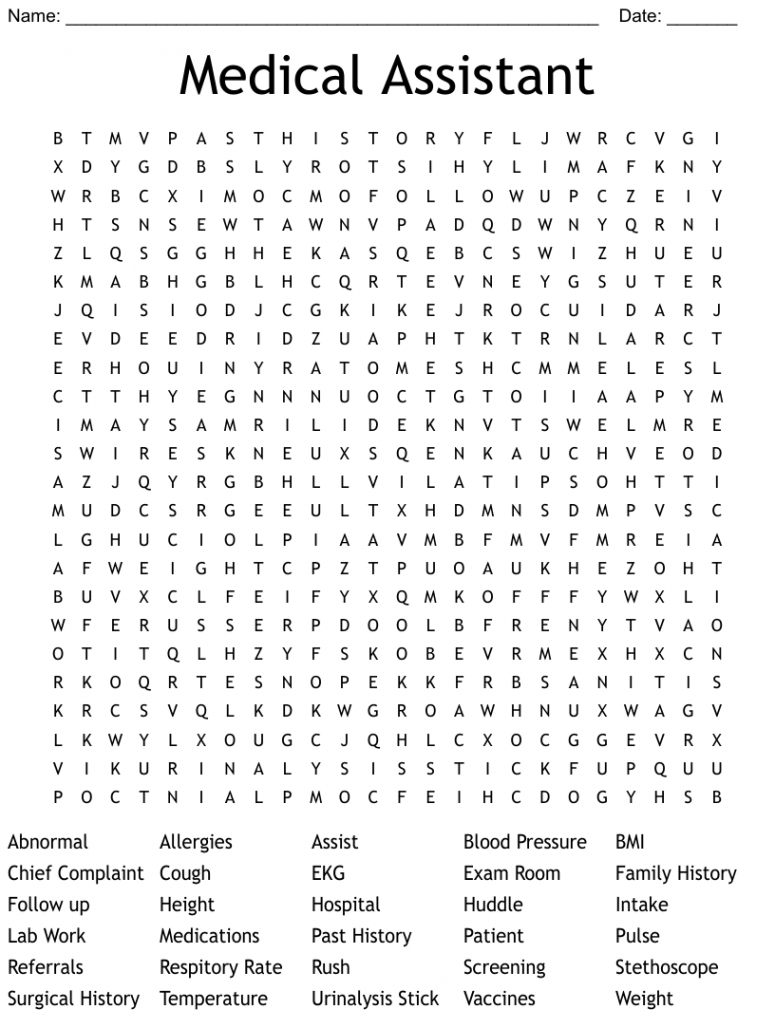 Medical Assistant Word Search - WordMint