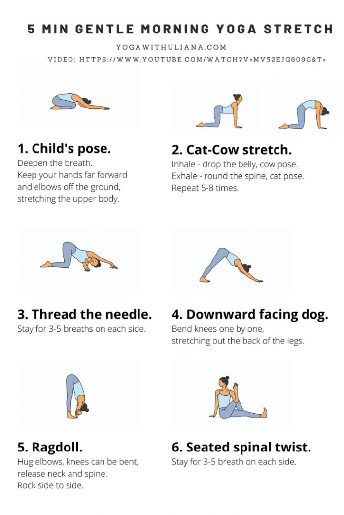 min Morning Yoga Printable  Morning yoga sequences, Gentle