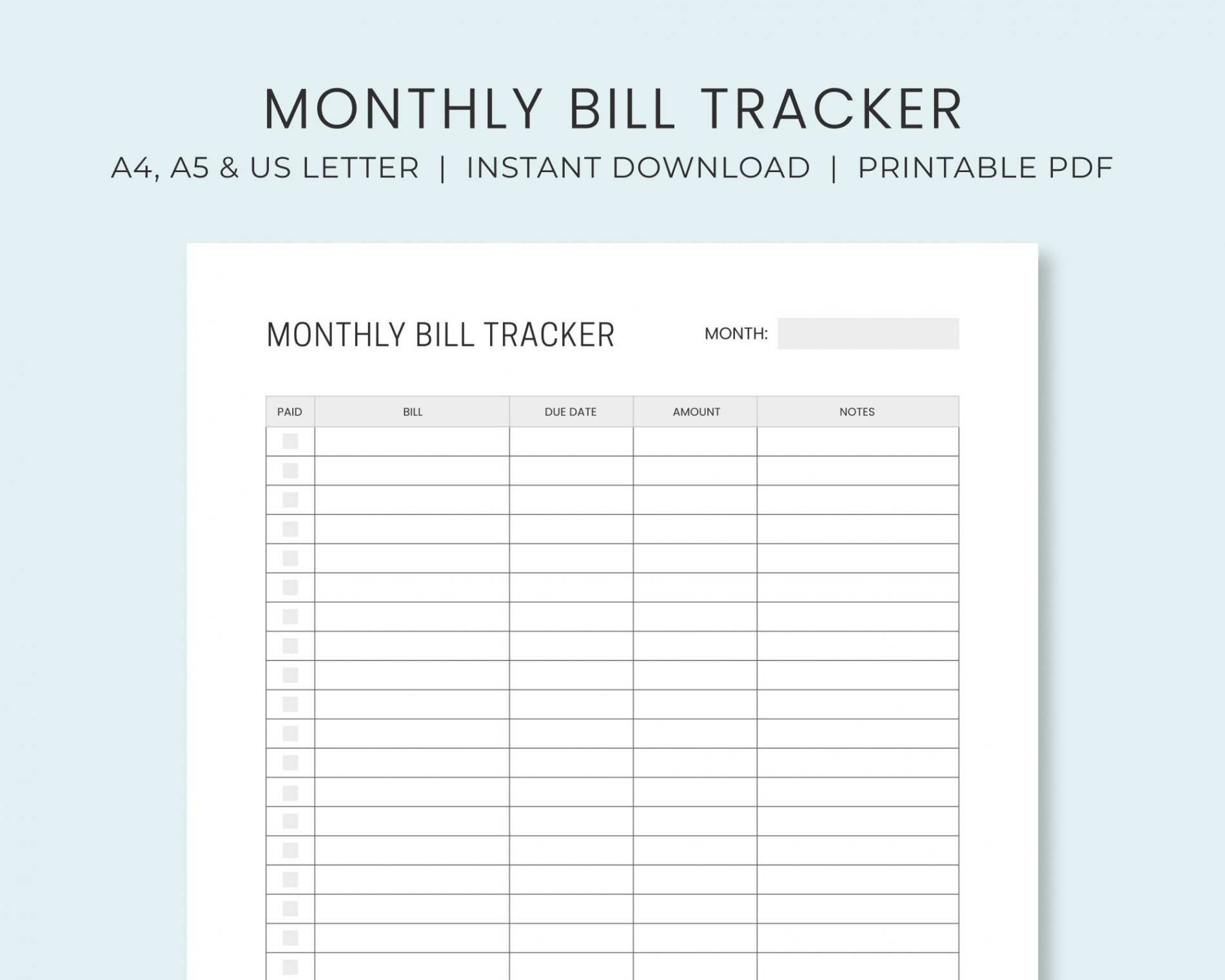 Monatliche Rechnung Zahlung Tracker Printable Bill Pay - Etsy