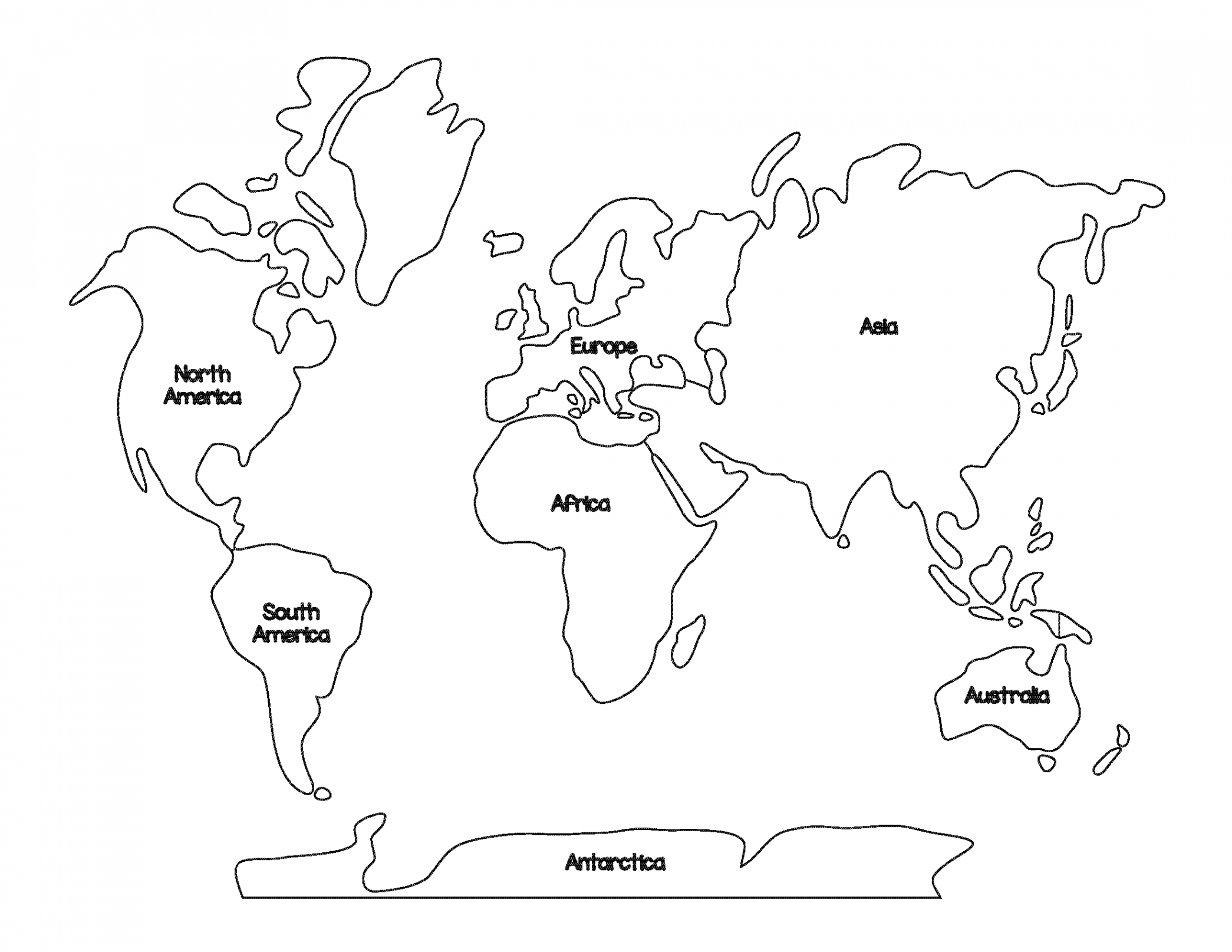 Montessori World Map and Continents  World map coloring page