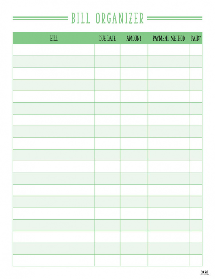 Monthly Bill Organizers -  Free Printables  Printabulls