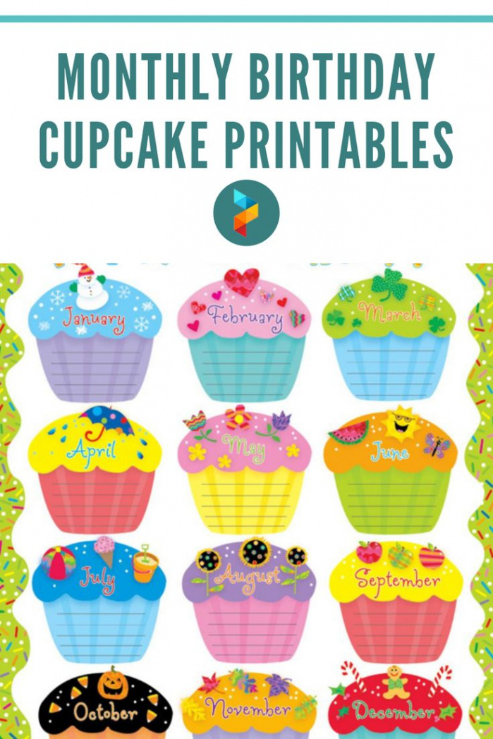 Monthly Birthday Cupcake Printables  Birthday chart classroom