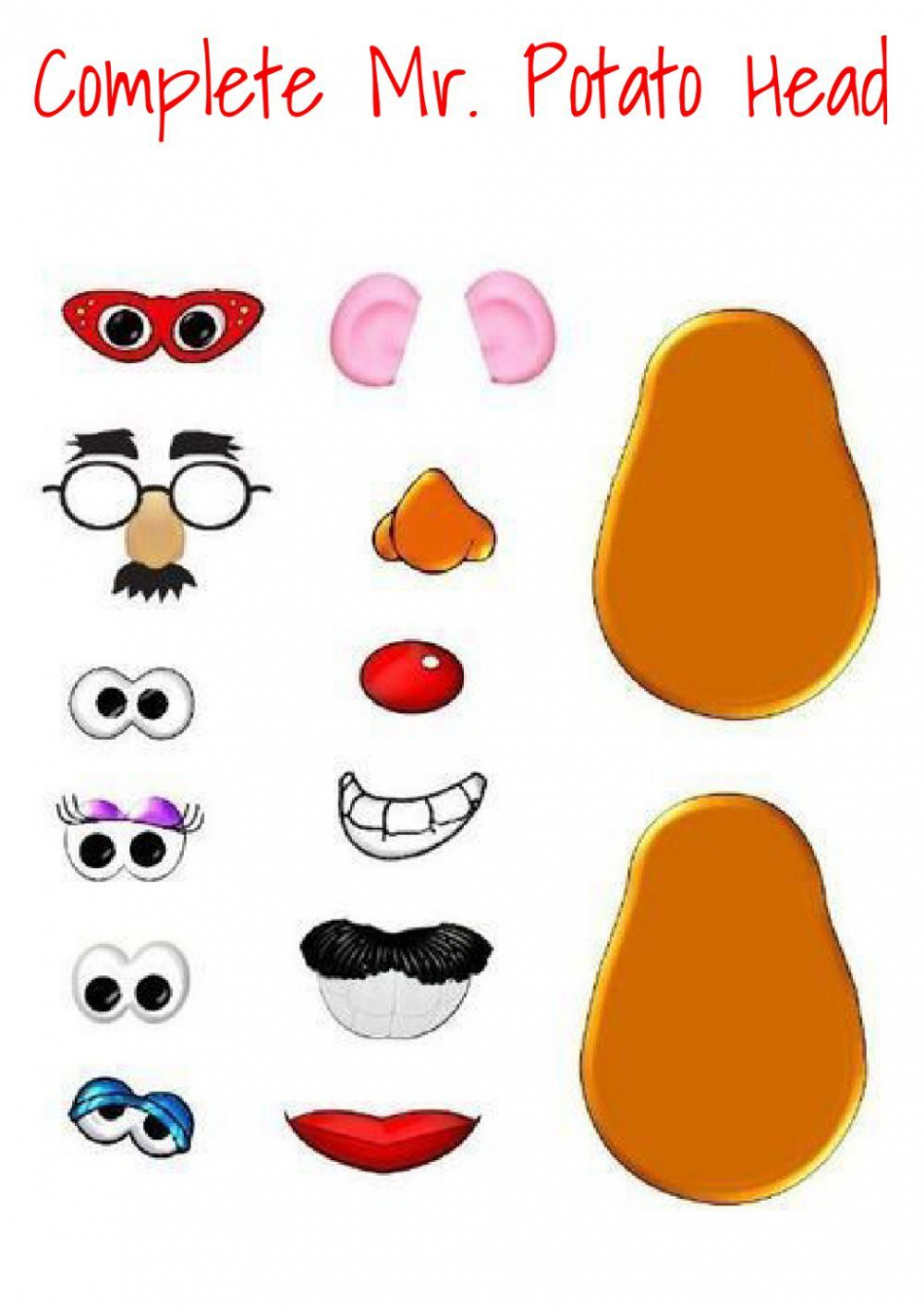 Mr Potato Head Parts Printables Clipart   Potato heads, Mr