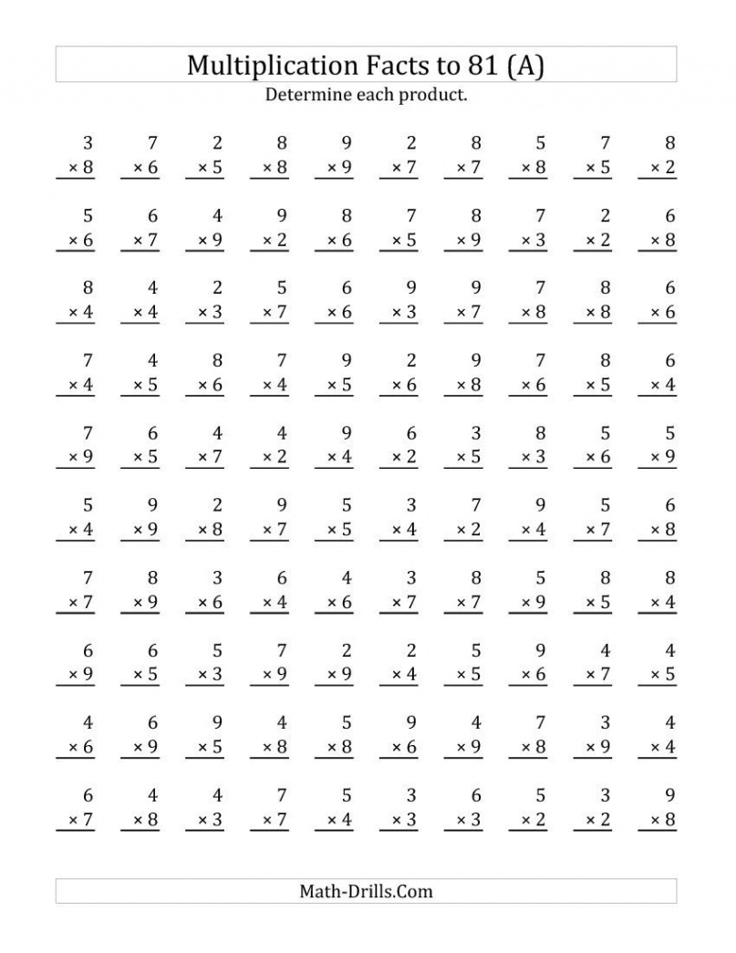 Multiplication Facts to  (Facts  to ;  per Page) (A