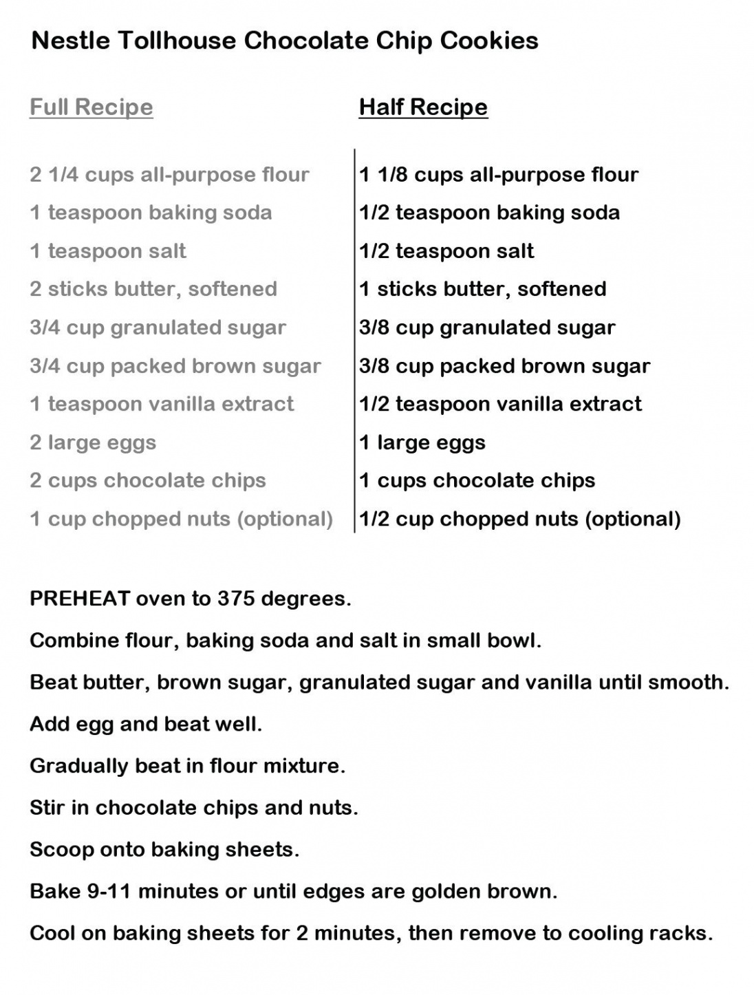 Nestle Tollhouse Chocolate Chip Cookies ~ Half the   Tollhouse