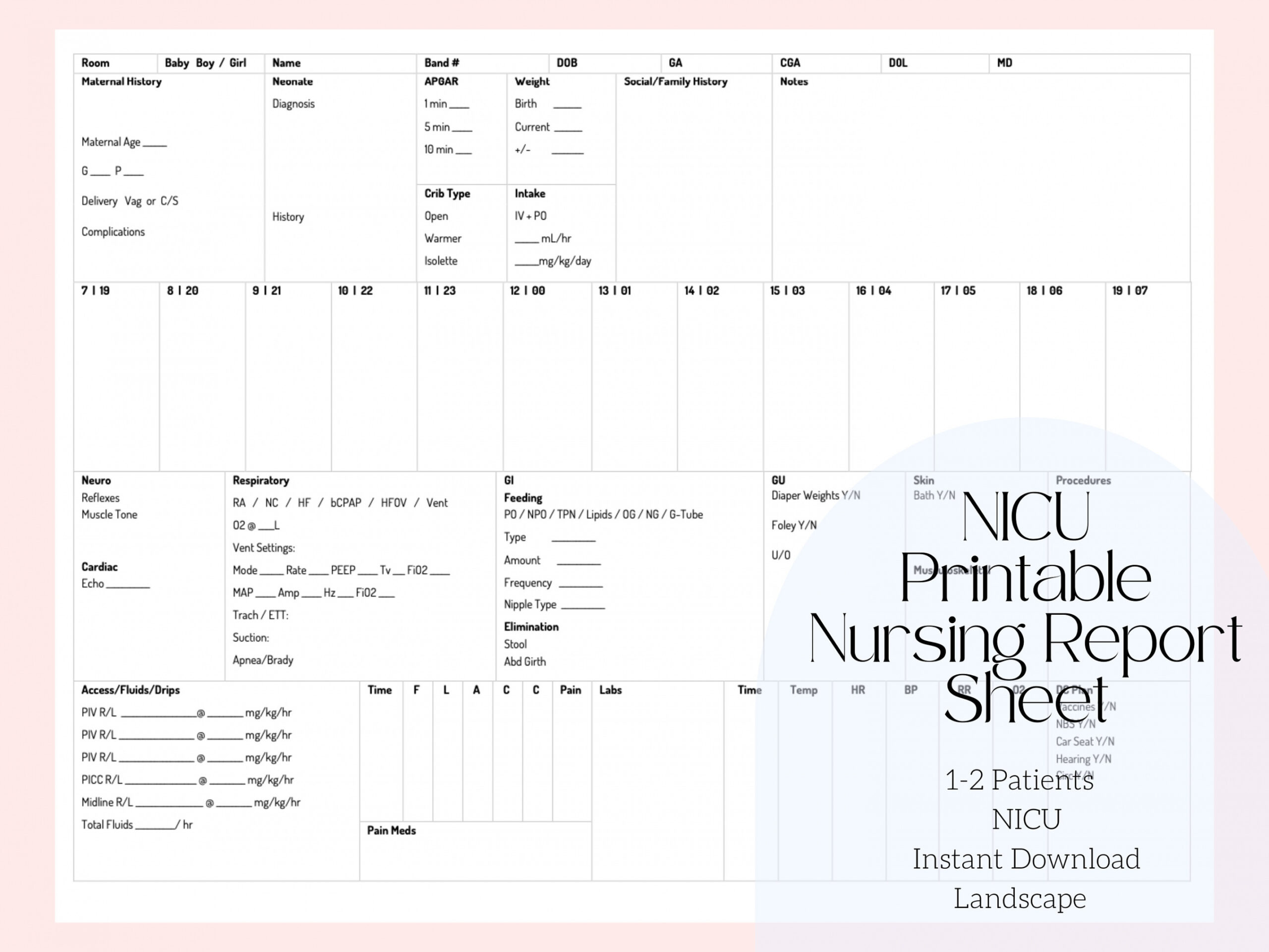 NICU Nurse Report Sheet - Patients Printable Report - Etsy