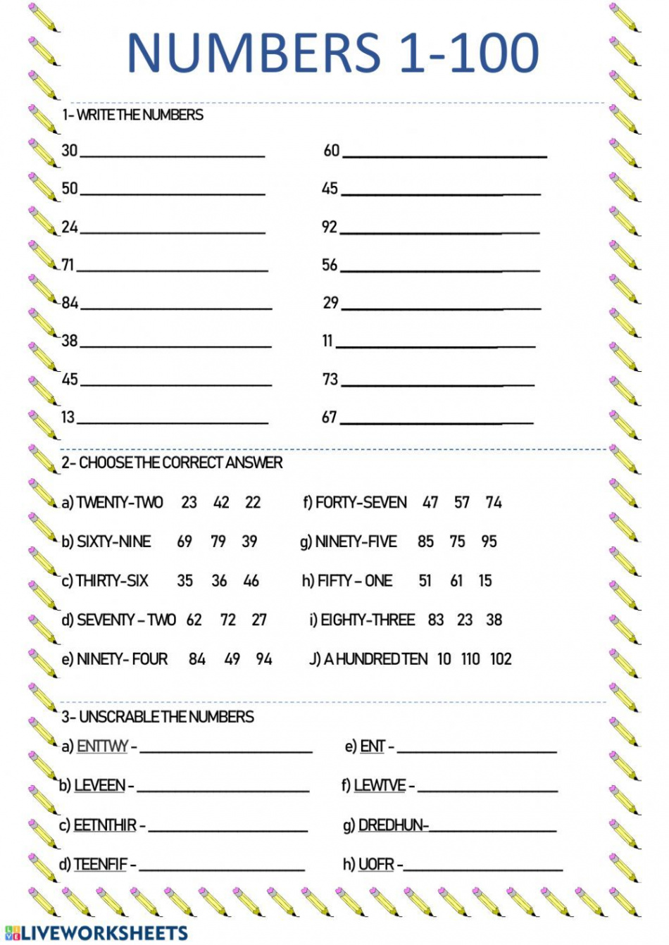 Numbers -00: Numbers worksheet pdf  Numbers  00, Number words