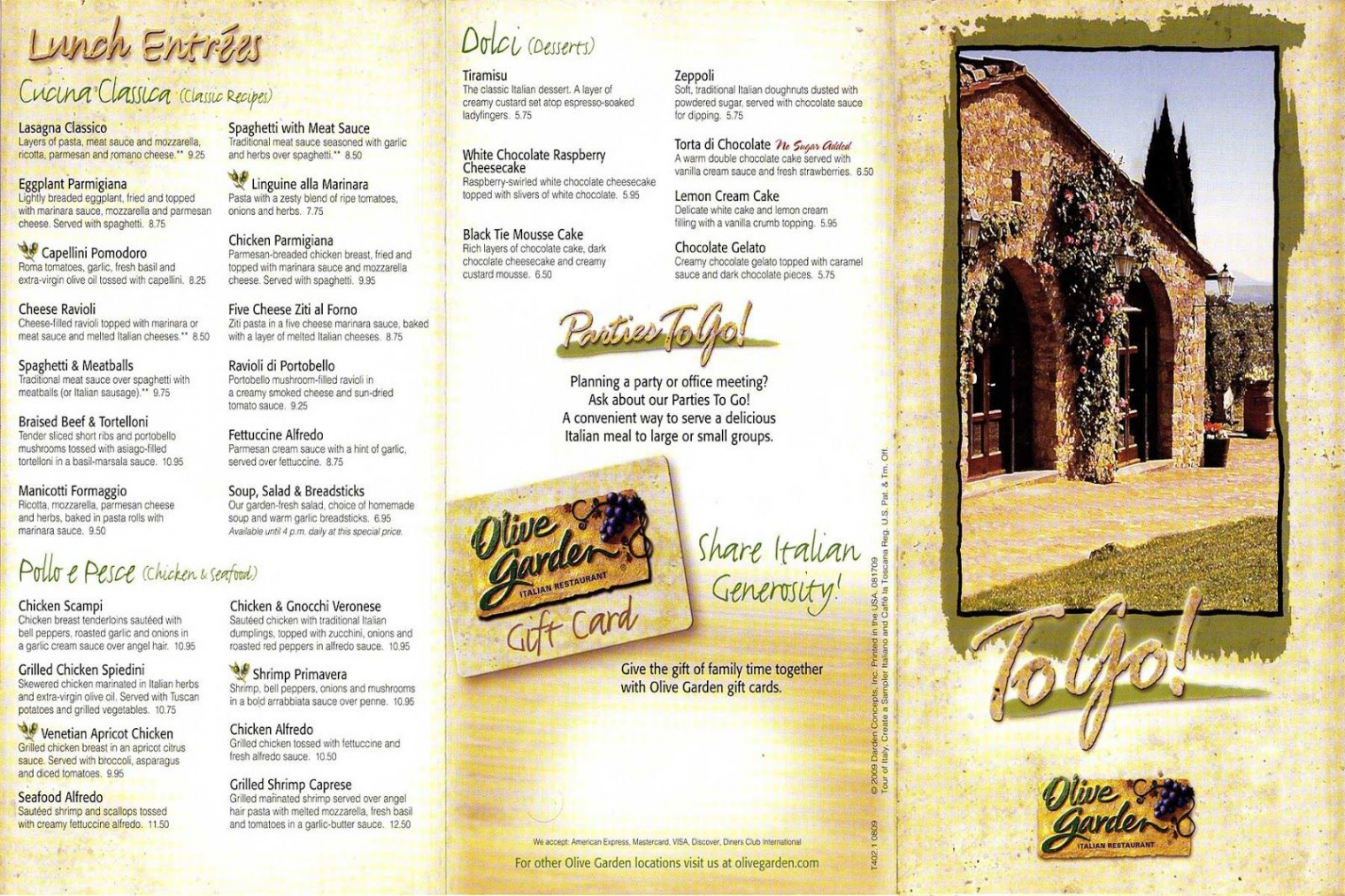 Olive Garden Restaurant Menu  Olive gardens menu, Olive gardens