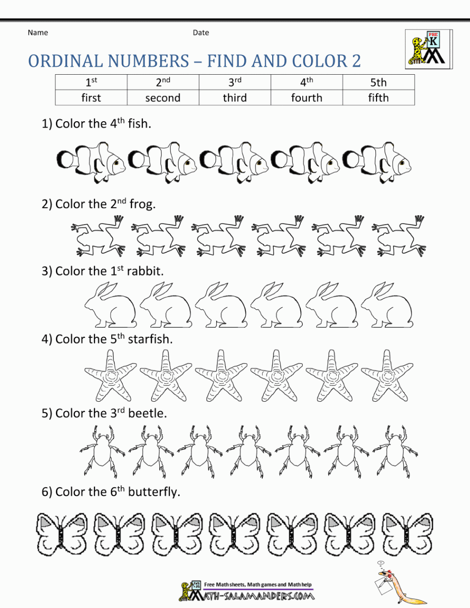 Ordinal Number Worksheets