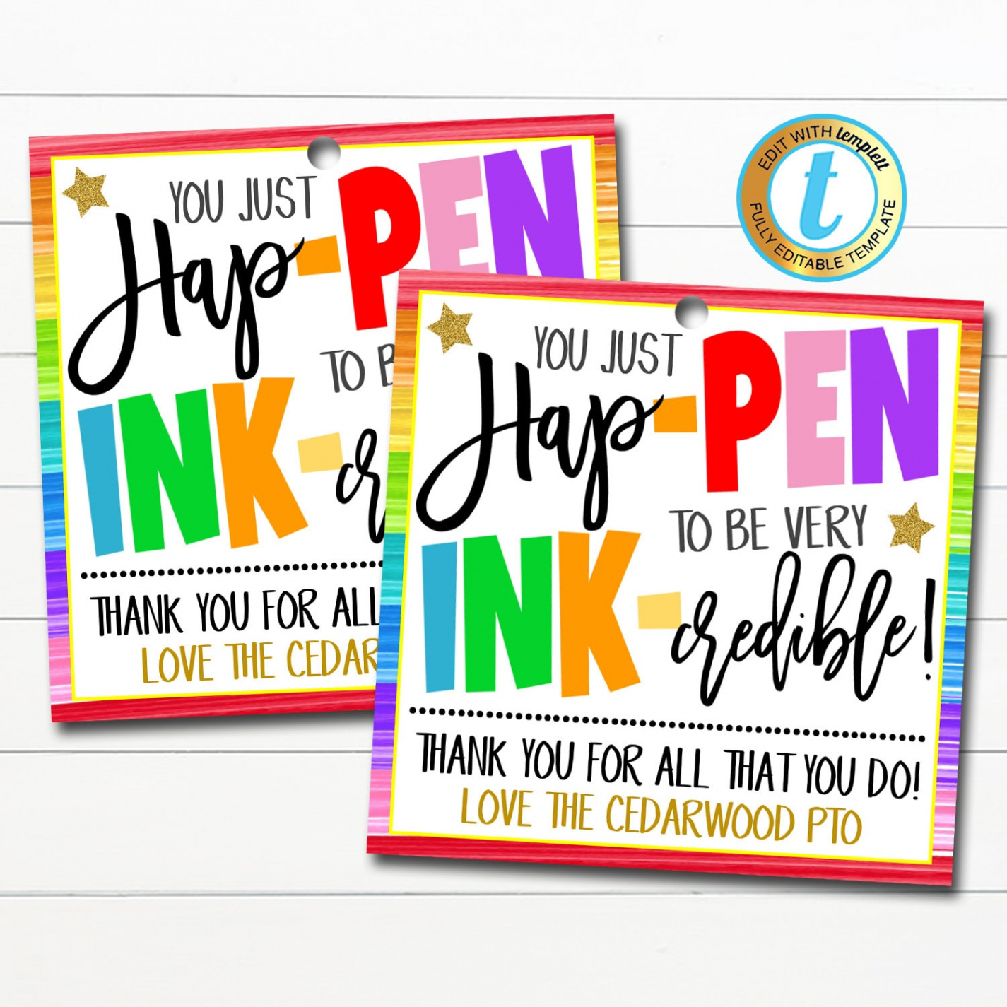 Pen Thank You Gift Tags Hap-pen to Be Ink-credible Teacher - Etsy