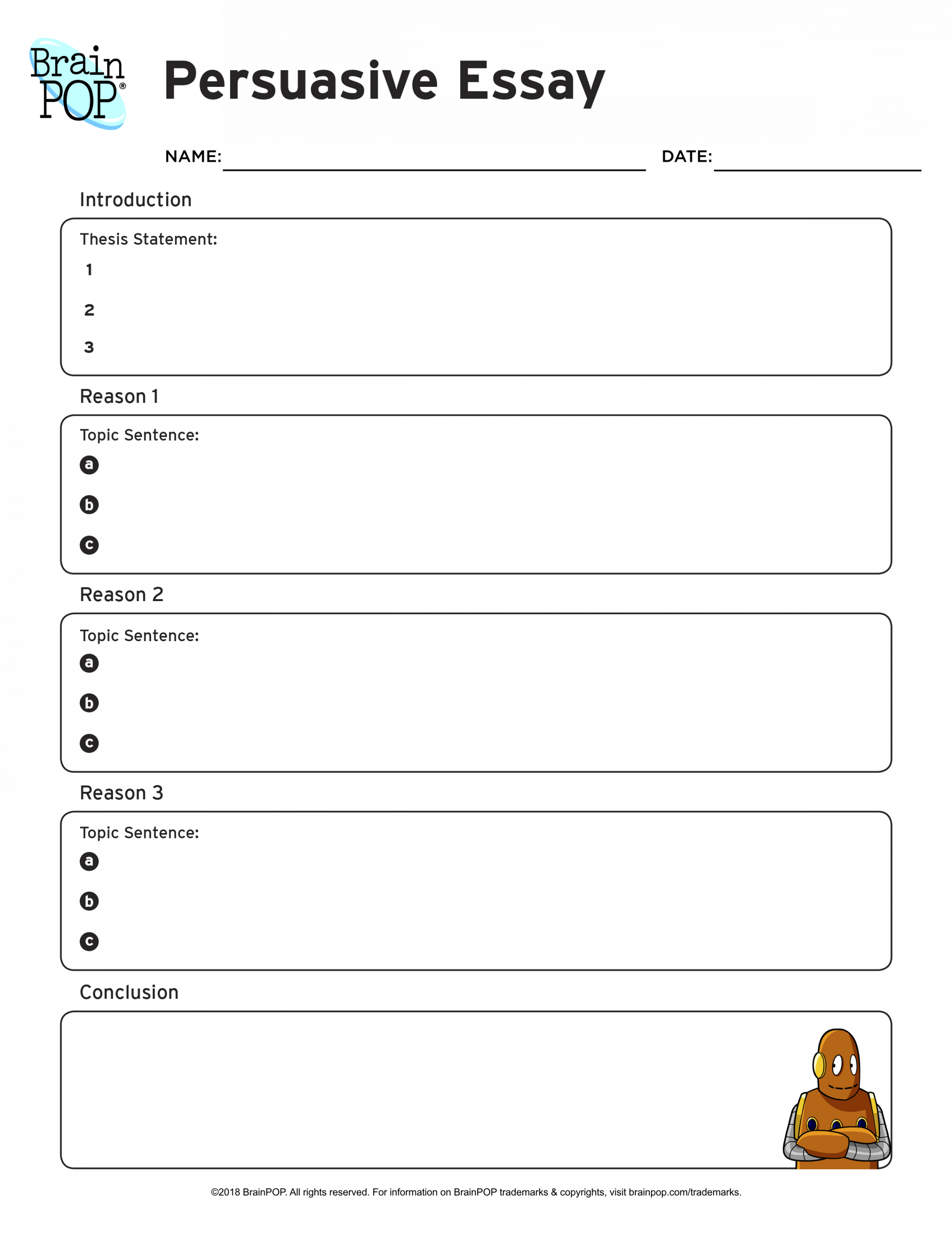 Persuasive Essay Graphic Organizer  BrainPOP Educators