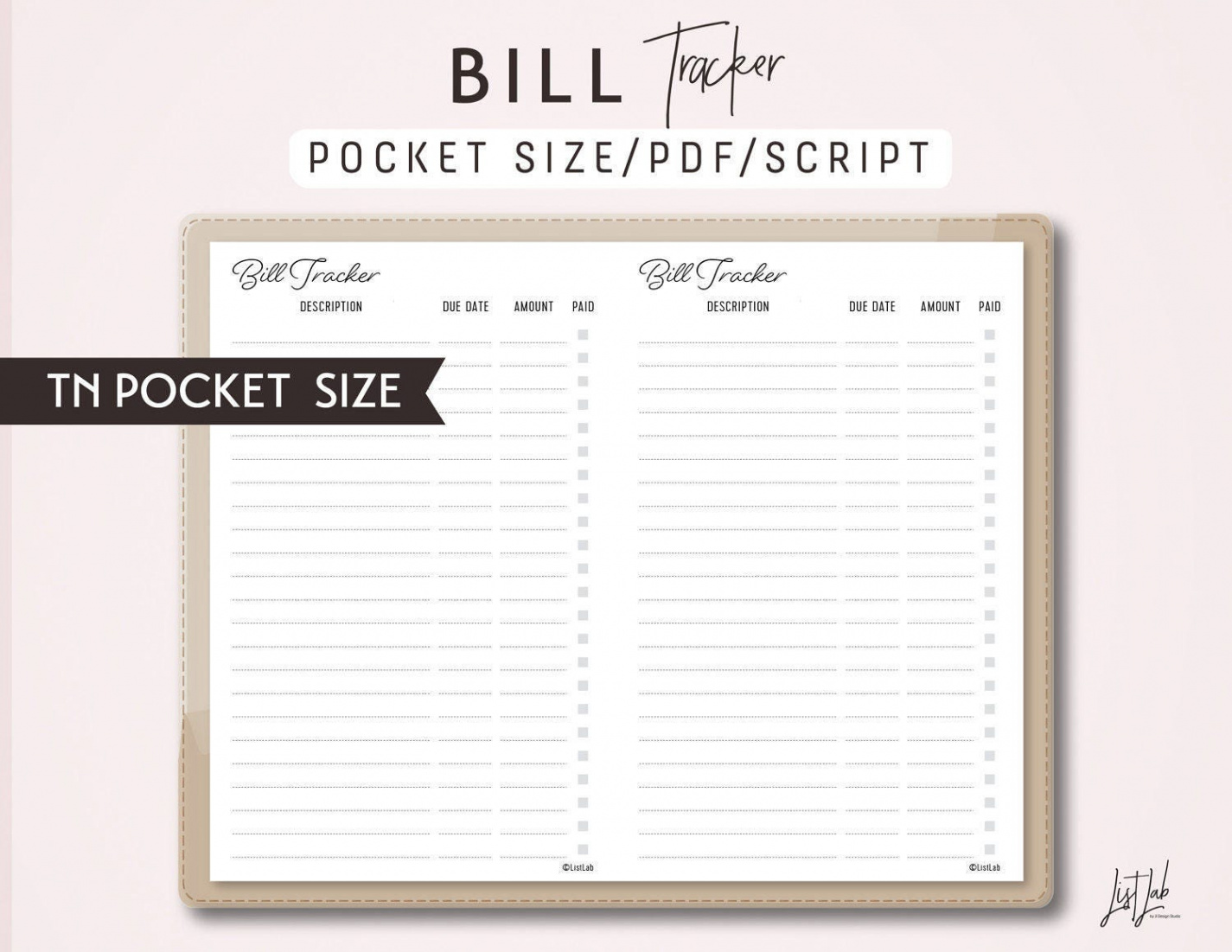 POCKET Size TN Bill Tracker Printable Traveler