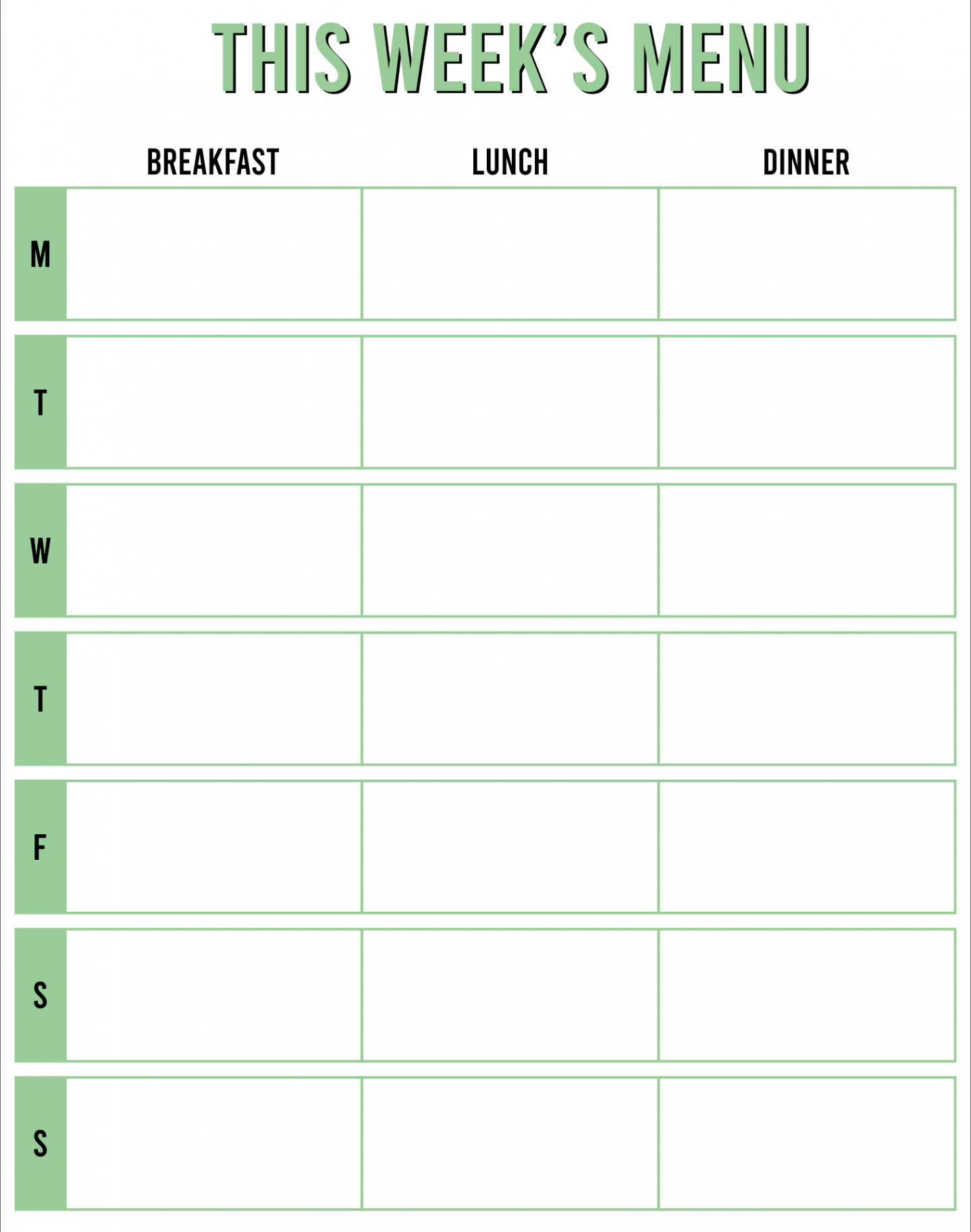 Printable Blank Weekly Menu Templates  Printable menu template