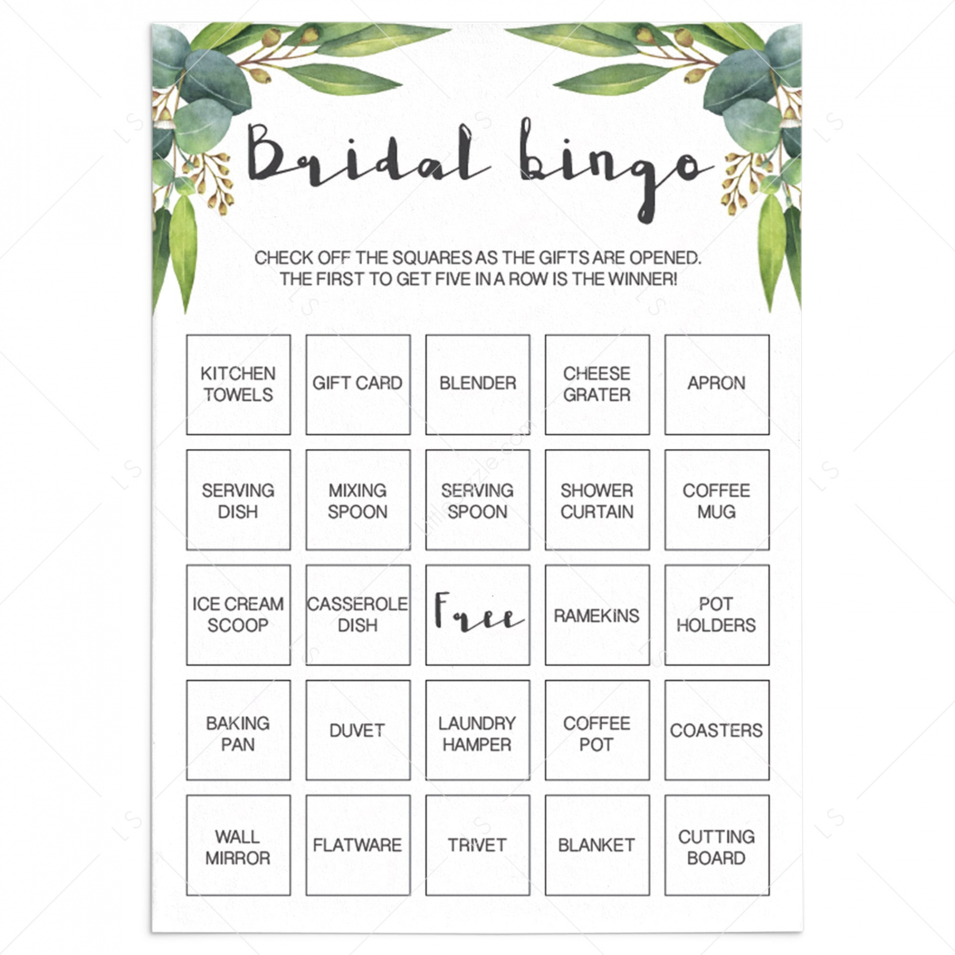 Printable Bridal Shower Bingo Cards Botanical  Prefilled & Blank