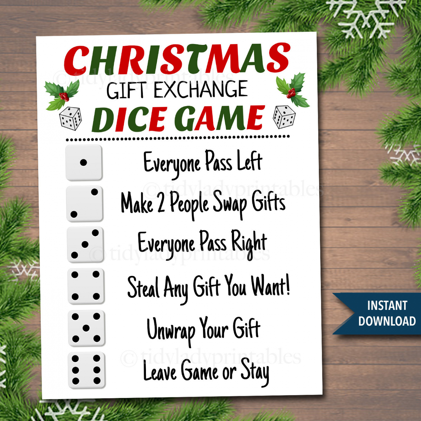 Printable Christmas Gift Exchange Dice Game Christmas Party - Etsy